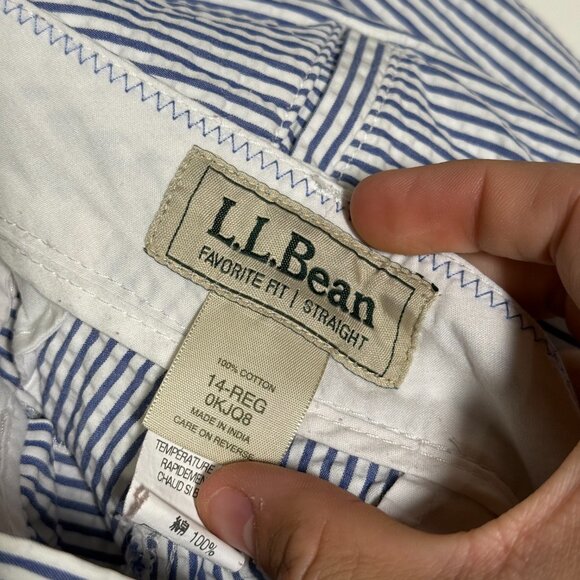 L.L. Bean Seersucker Shorts Blue and White Striped Size 14 Chino Preppy Summer - Picture 6 of 7
